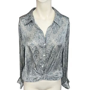 Drew Blouse Medium Paisley Viscose Buttondown Tie Front M